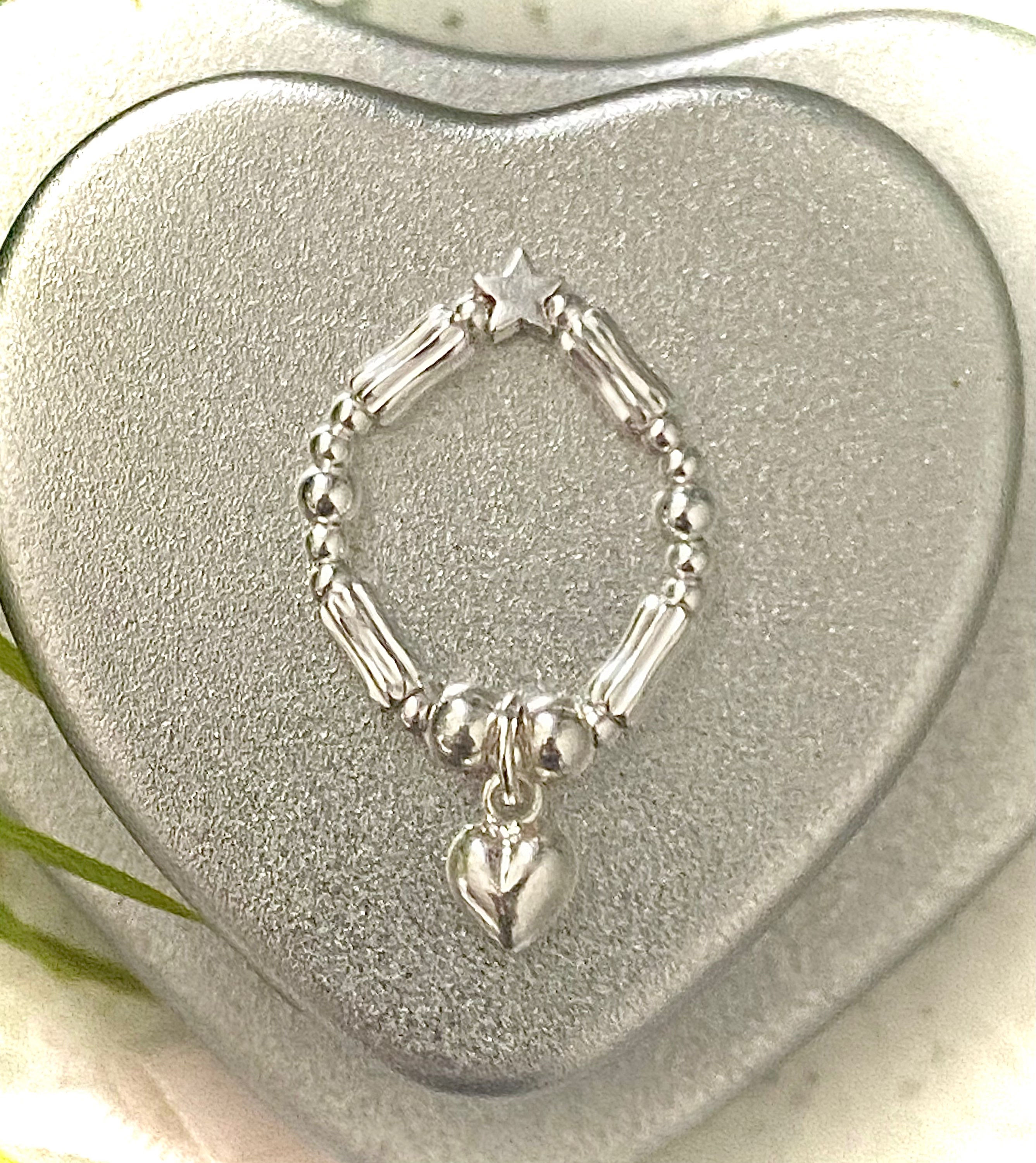 Silver Puffed Heart Textured Bamboo Ring