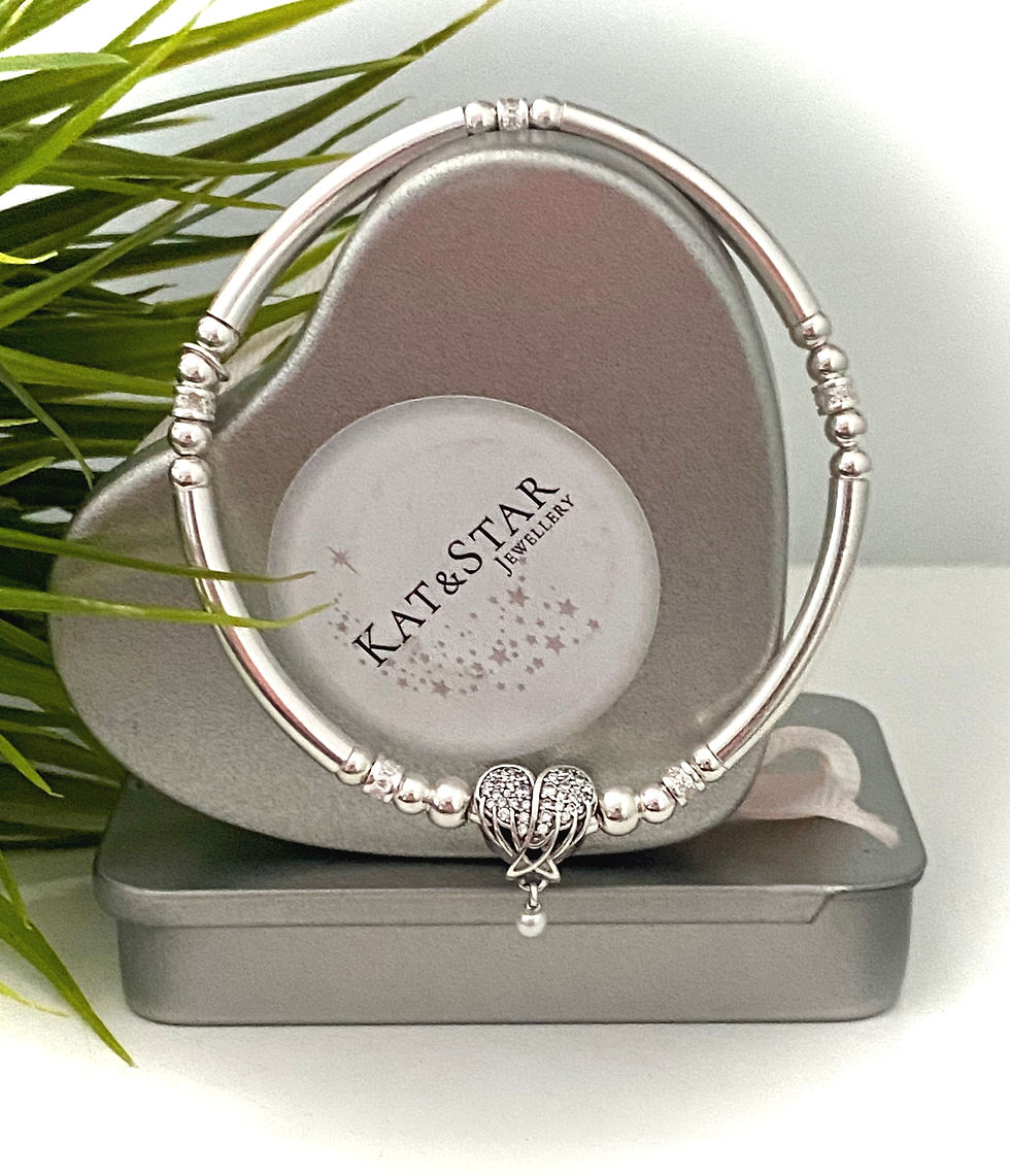 Silver Sparkling Angel Wings drop pearl Chunky Noodle Bangle