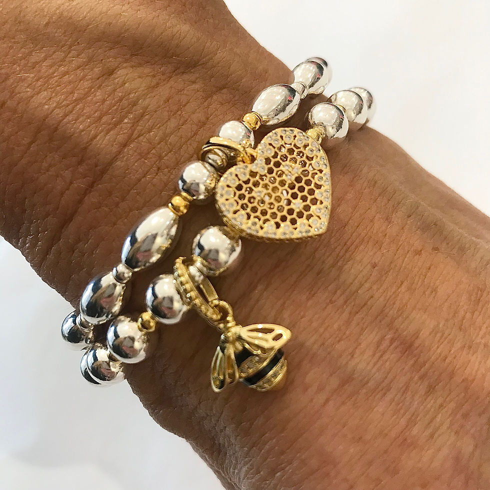Thumbnail: Silver & Gold Honeycomb Heart Maxi Rice Bracelet