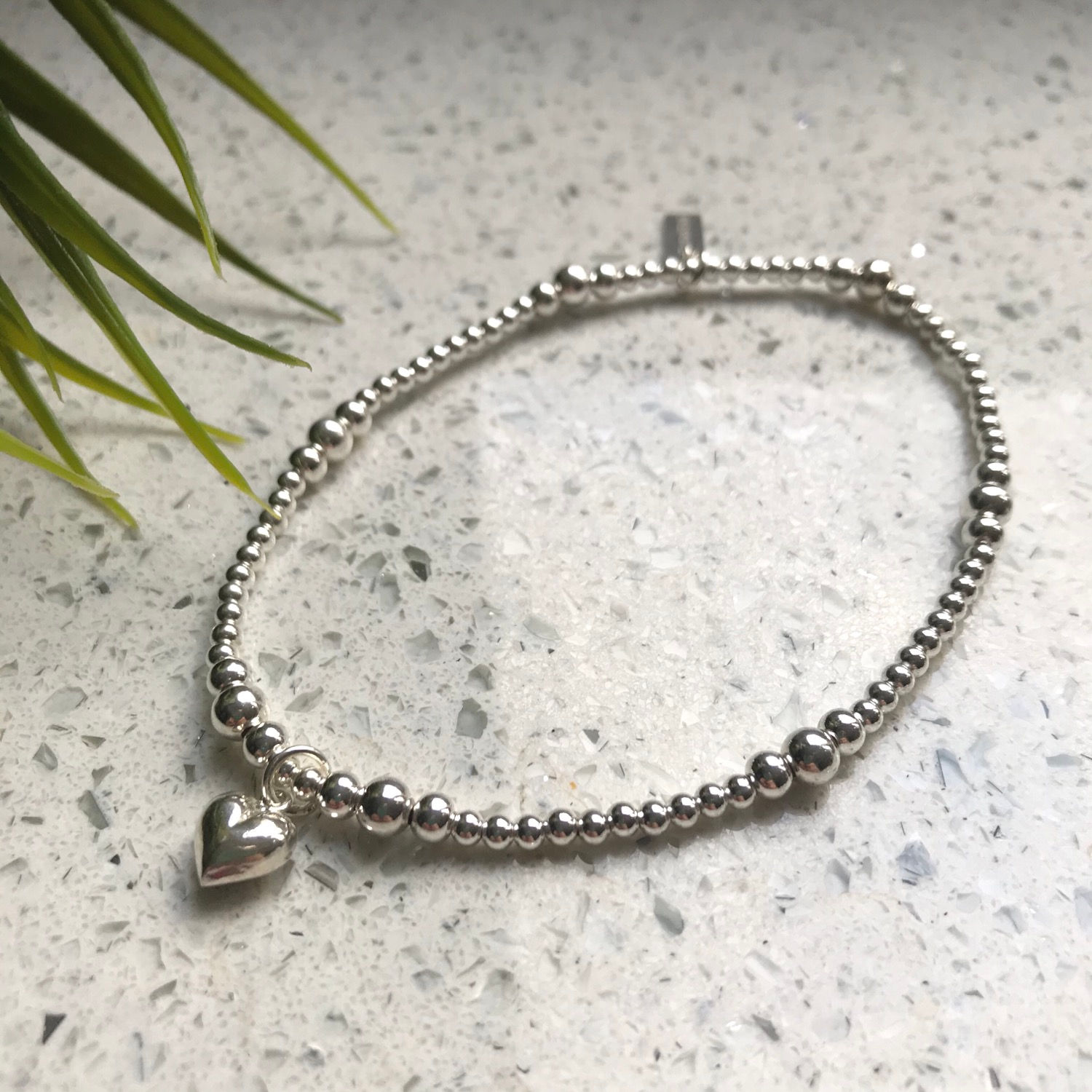 Silver Puffed Heart Willow Anklet