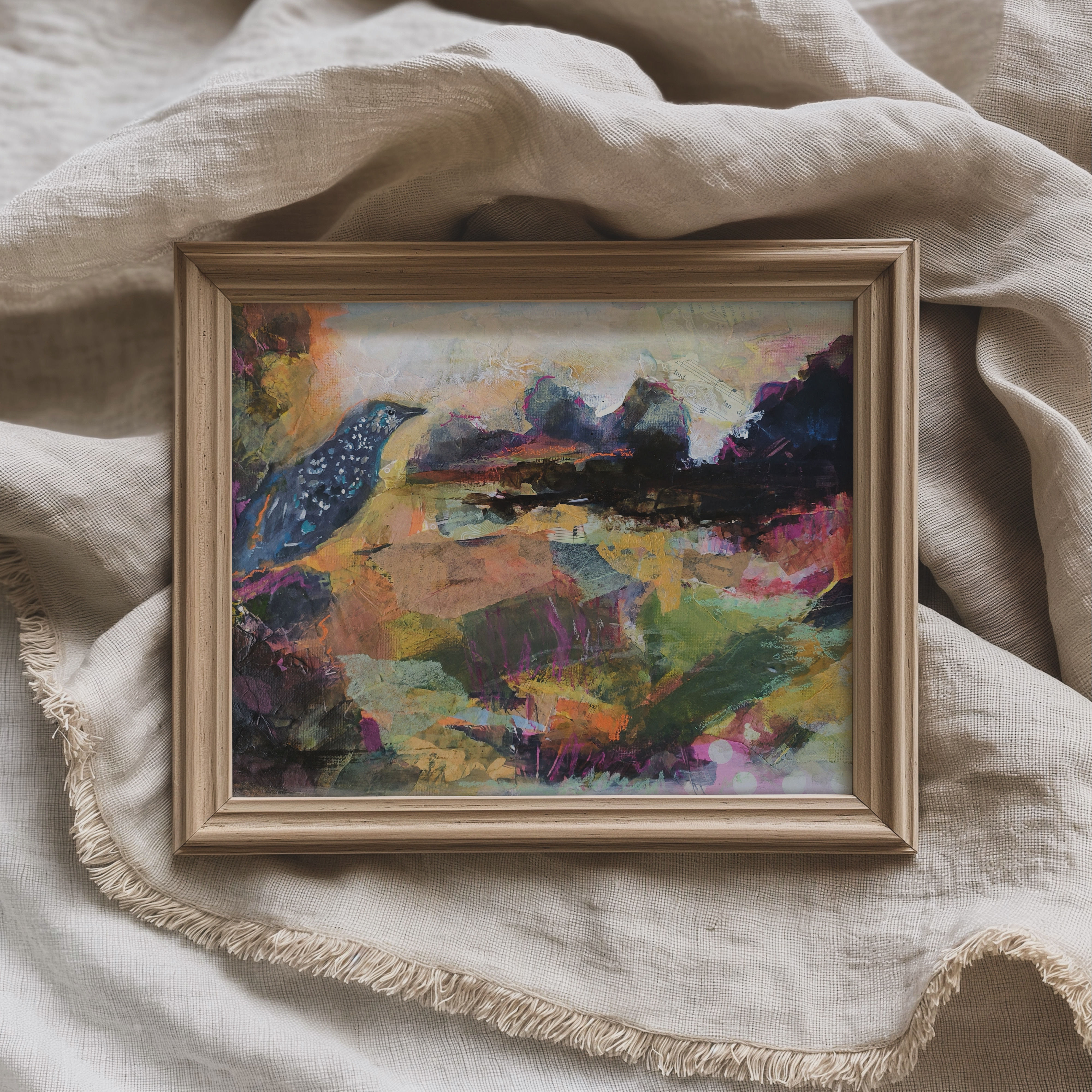 “Paper Wings” Starling Art Acrylic Painting and Collage