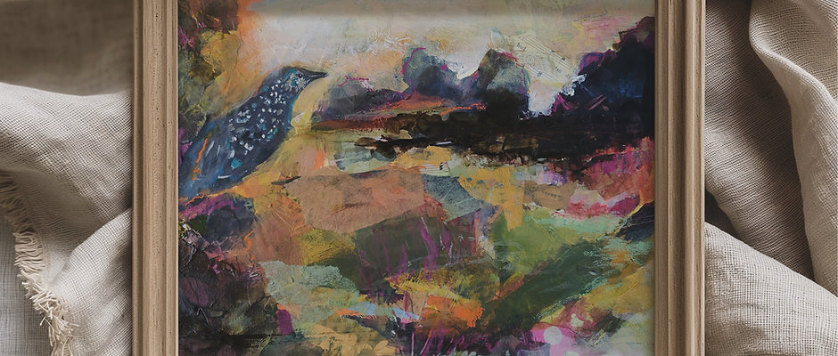“Paper Wings” Starling Art Acrylic Painting and Collage
