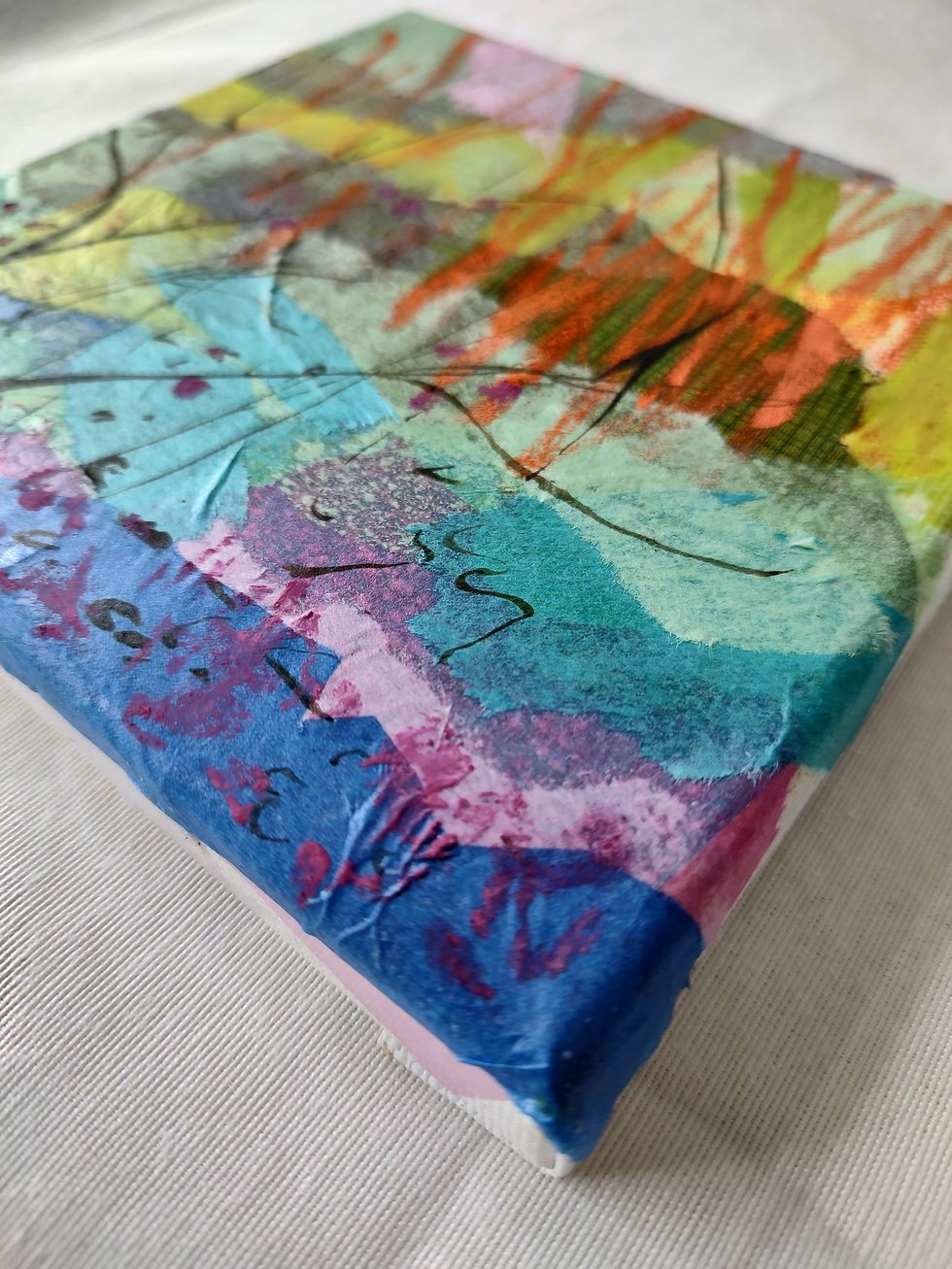 Thumbnail: Willow Garden Collage Painting Detail