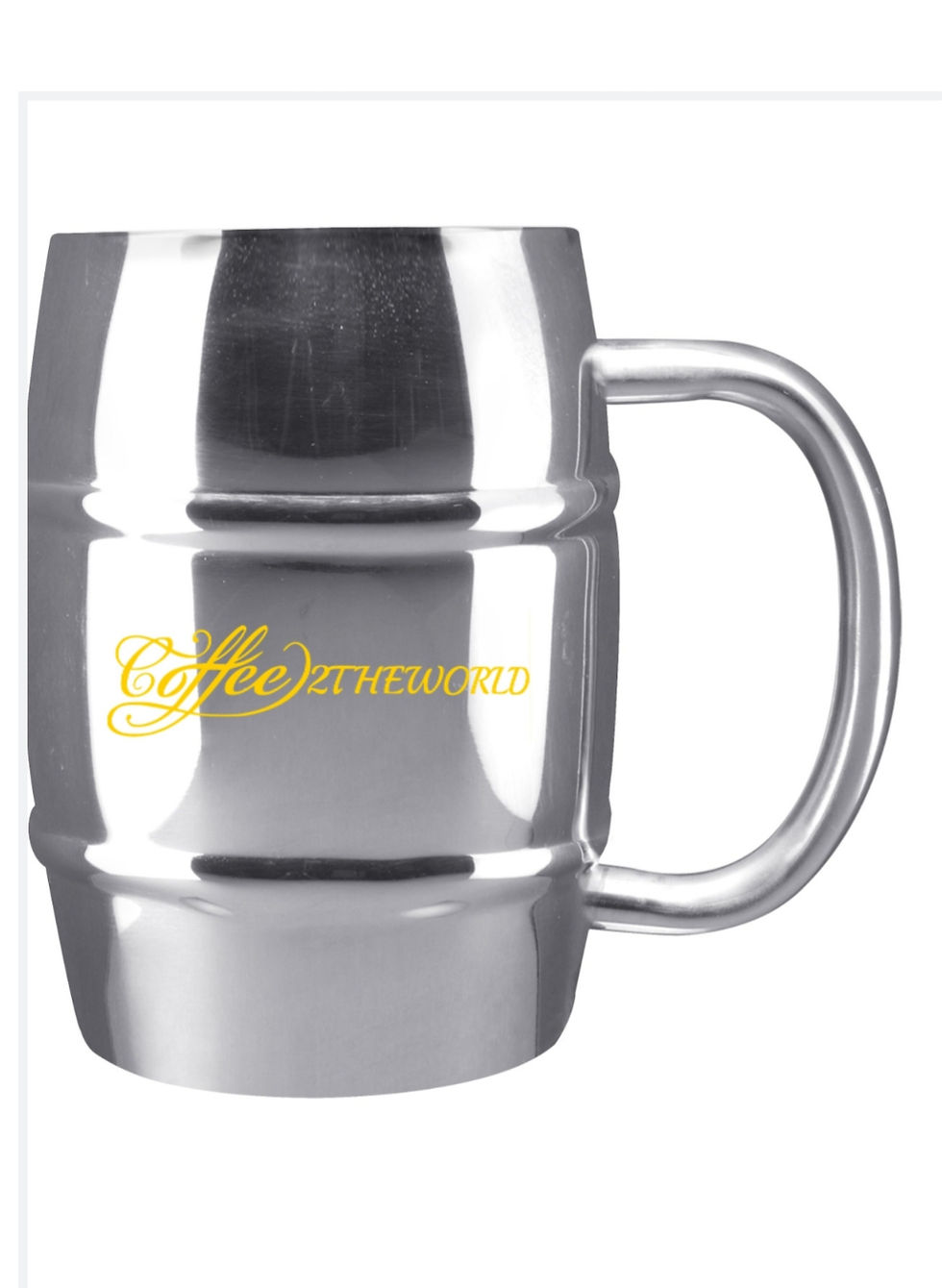 COFFEE2THEWORLD Silver Growl Stainless Steel 14-ounce Barrel Mug