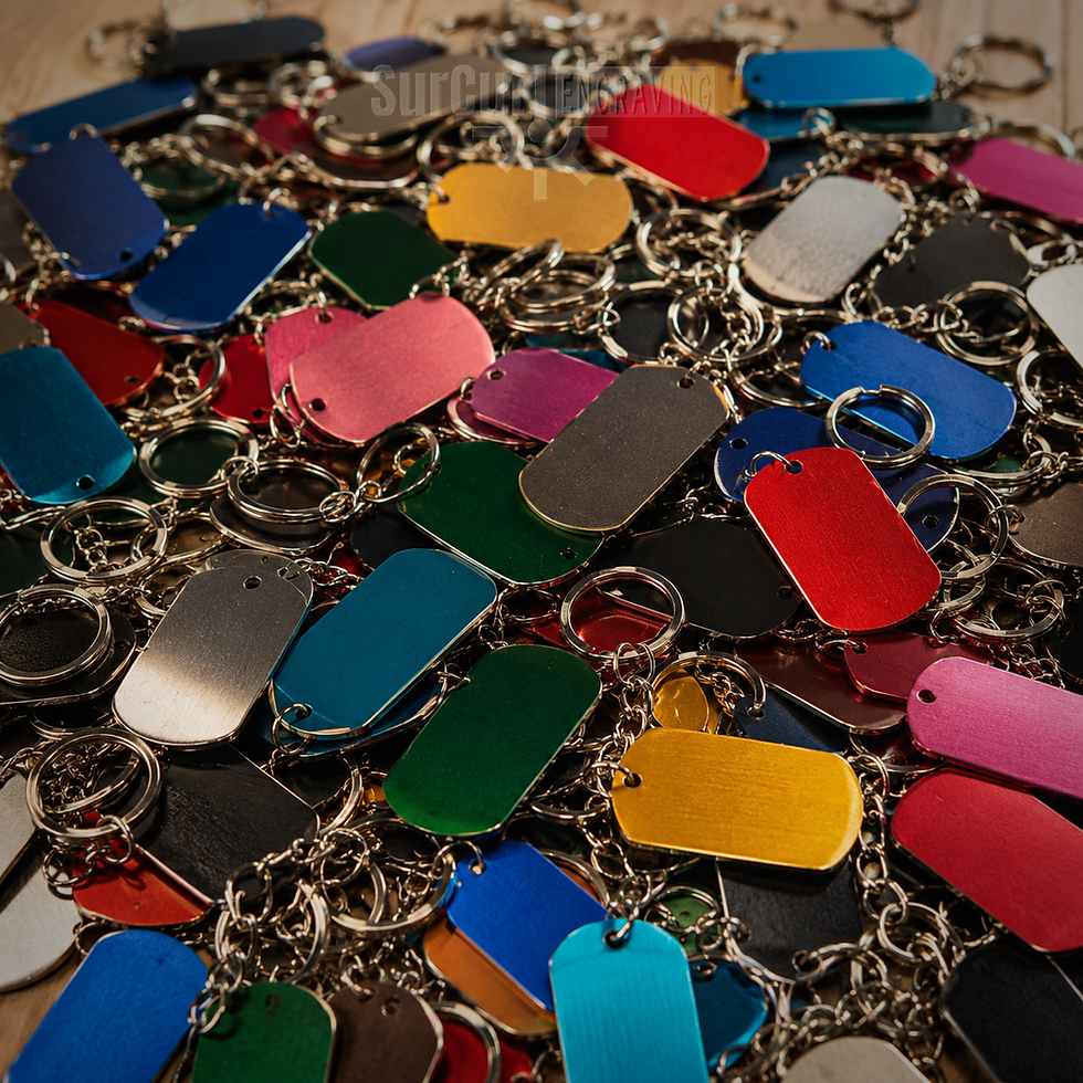 Pile of colourful metal keyrings