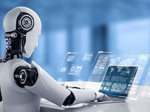 Robot analizando datos digitales como metáfora de autoridad y reputación en IA.