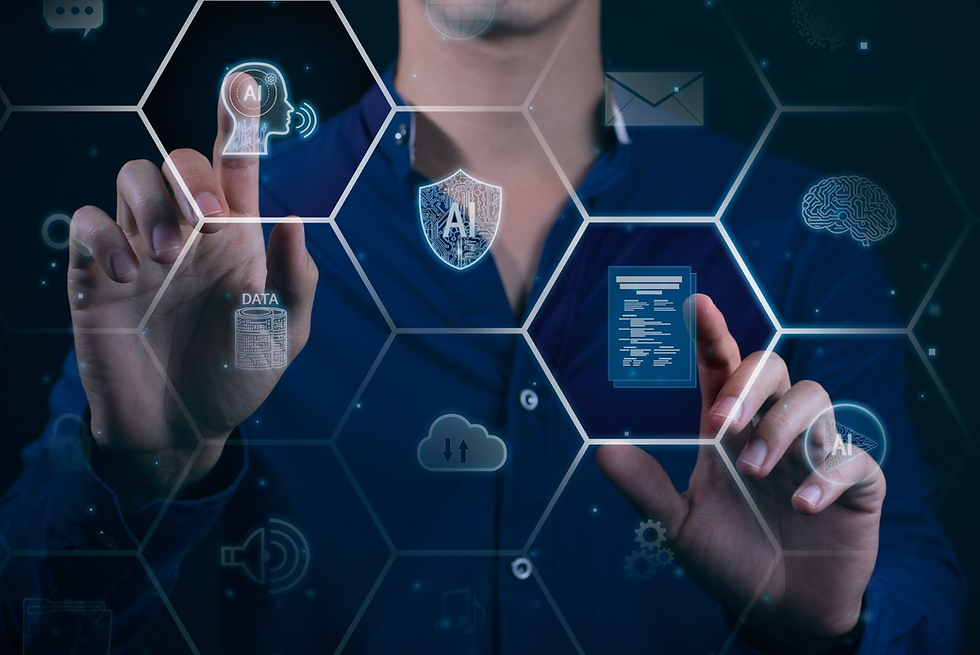 Representación digital de IA evaluando datos y contenido.