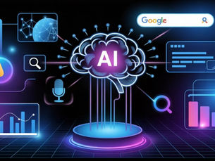 Interfaz de IA con buscador y paneles de datos, concepto de AI SEO y motores de respuesta