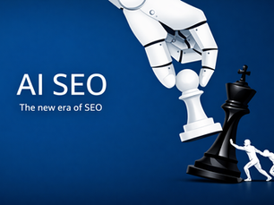 Mano robótica jugando ajedrez representando estrategia de AI SEO.