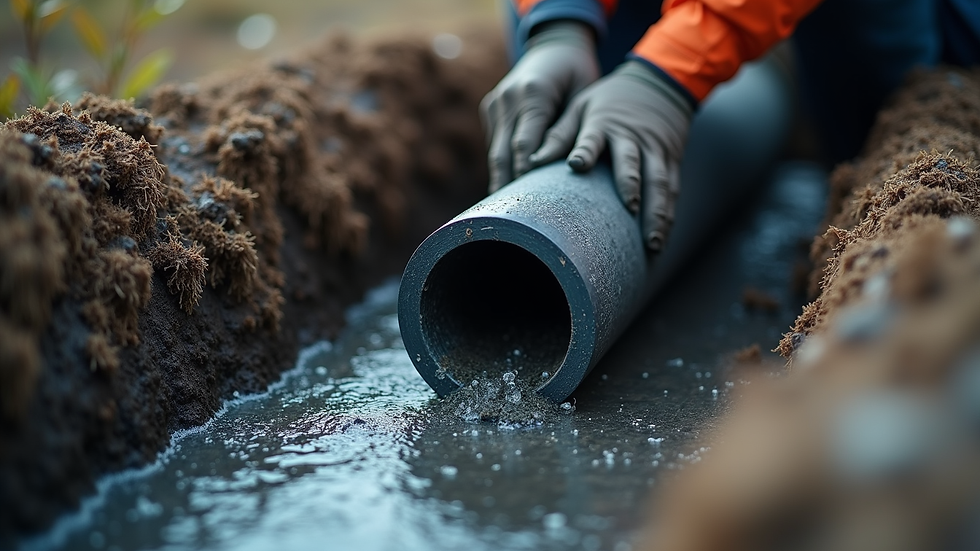 Close-up view of a cured-in-place pipe liner being inserted into an existing sewer pipe