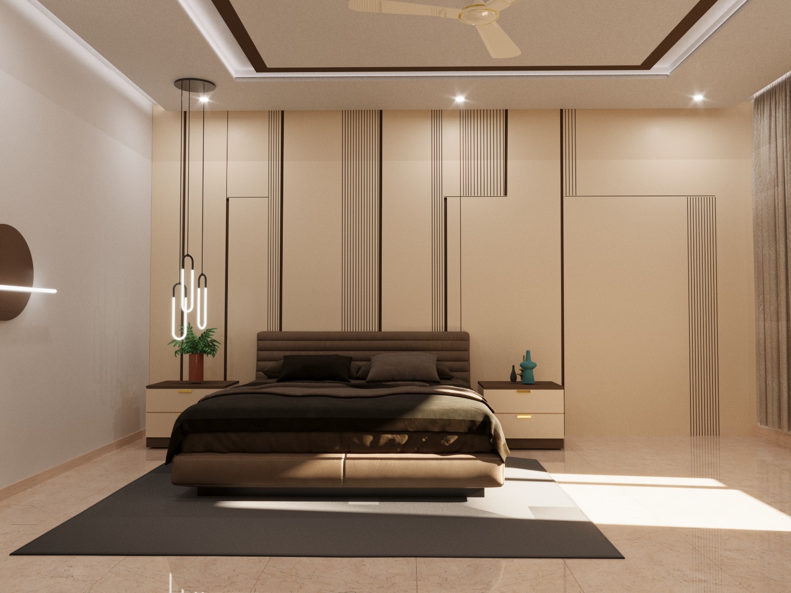 A cozy and stylish living room with bright blue and white traditional Greek island architecture visible through large windows. The interior features a modern orange and white sofa, elegant gold floor lamps, a wooden coffee table, and a bookshelf filled with books. Blue accents and Mediterranean elements create a warm, inviting atmosphere. This image was generated using ArchiVinci AI.