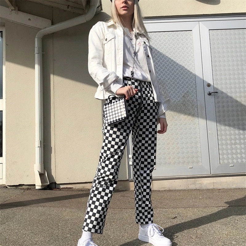 Thumbnail: Zip around checkerboard trousers