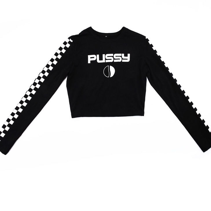 Thumbnail: Pussy checkerboard sleeve crop top