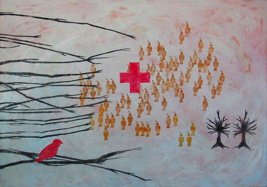 Red Bird. 2026
37"x53" Oil and pastel on canvas.