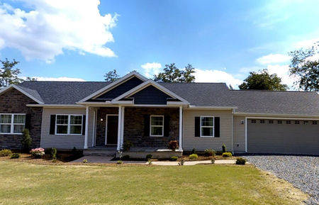 Easy Street Ranch modular home, exterior, gray ranch home, covered porch