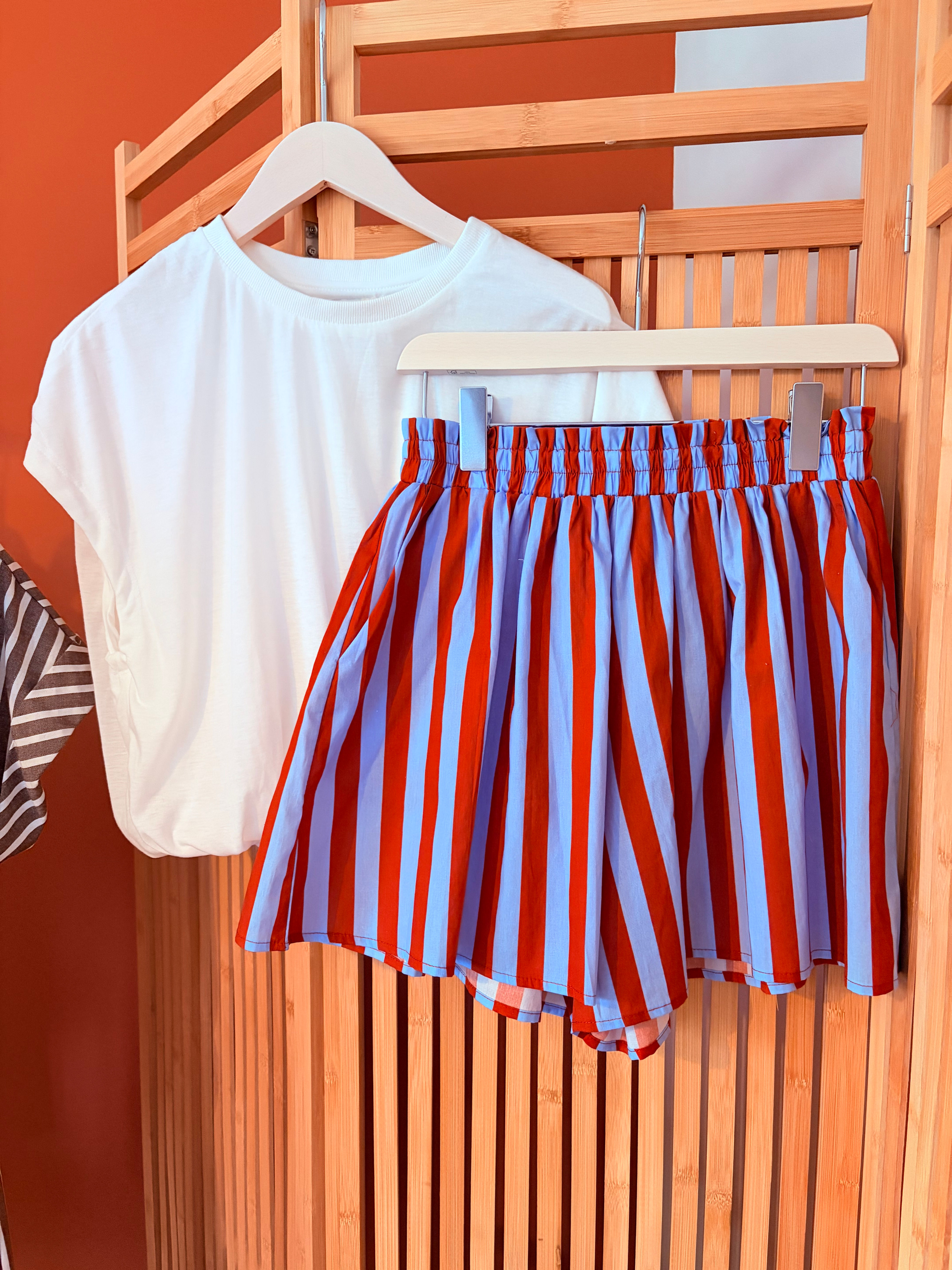 Striped Oversized Shorts – Terracotta & Blue