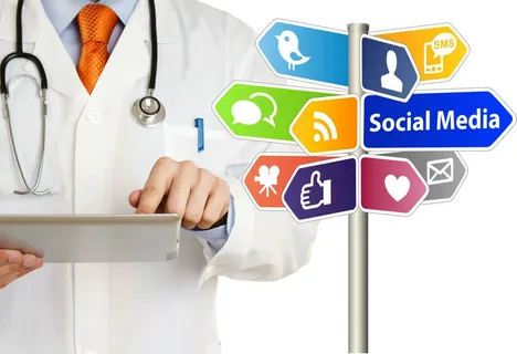 A doctor with an iPad in his hands, and network signs on his left side