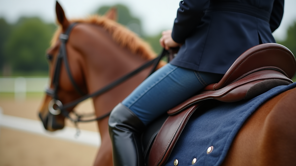 Close-up view of a horse’s saddle and reins during a riding lesson
