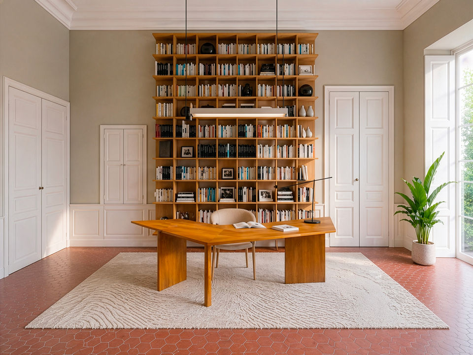 construction d'une bibliothèque dans le séjour d'un appartement rénové à Avignon
