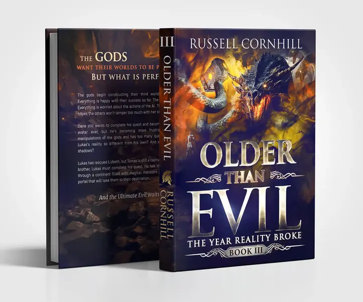 Commissioned fantasy cover for 'Older Than Evil' featuring a battle between a hydra and a warrior, by Donika Mishineva.