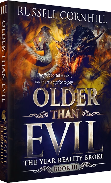 Commissioned fantasy cover for 'Older Than Evil' featuring a battle between a hydra and a warrior, by Donika Mishineva.