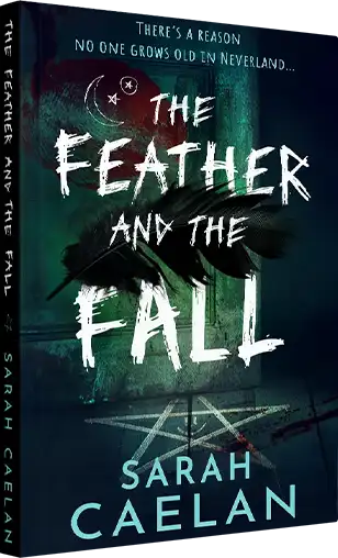 Speculative fiction cover 'The Feather and the Fall' with a macabre bird skull and occult symbol, by Donika Mishineva