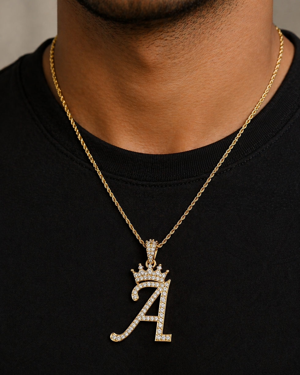 Thumbnail: 14K YELLOW GOLD INITIAL CROWN PENDANT 