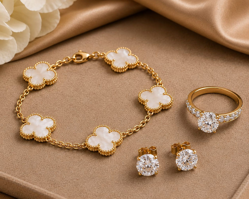 Burhani jewelry reviews of gold clover bracelet and diamonds