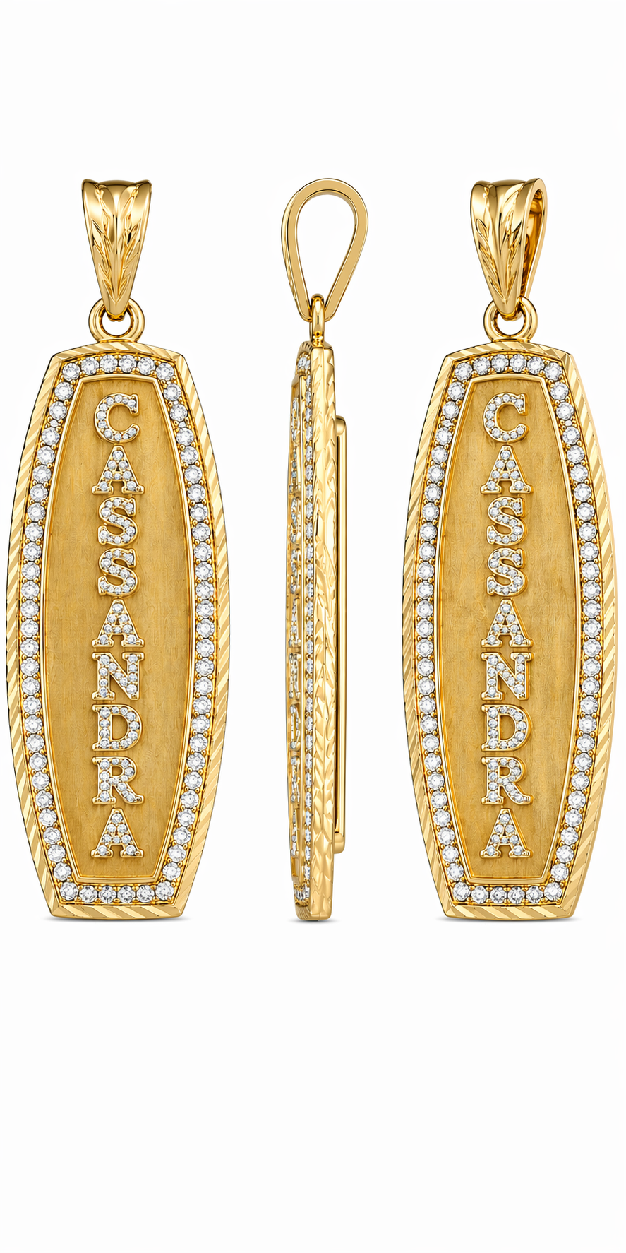 18K GOLD CARTOUCHE WITH DIAMONDS IN LETTERS AND BORDER