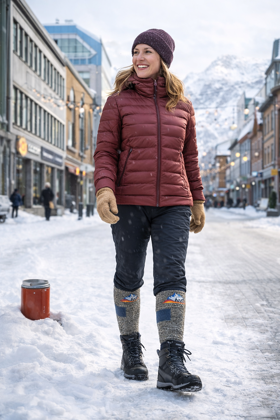 Nærbilde av varmesokker med integrert varme lagt ut på et bord