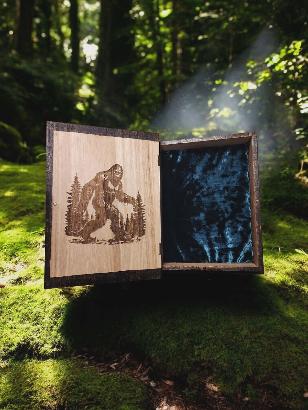 Thumbnail: Bigfoot Field Guide Wood Burned Book Box #AltarBox #Bigfoot #Wood