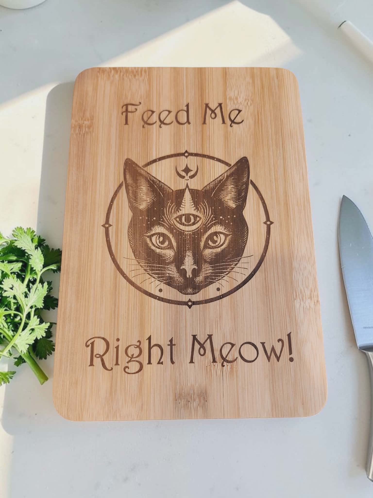 Mystic Hungry Cat Bamboo Cutting Board
