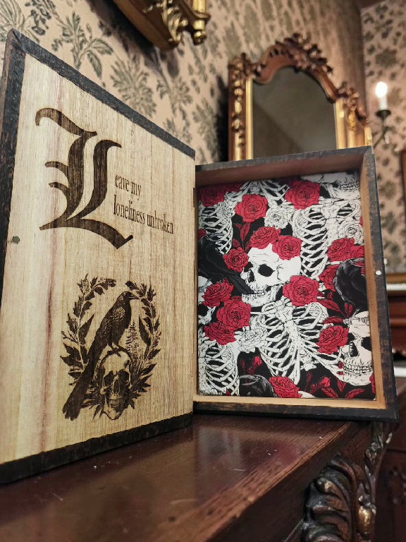 Thumbnail: Nevermore V2 Wood Burned Book Box #AltarBox #Gothic #Wood
