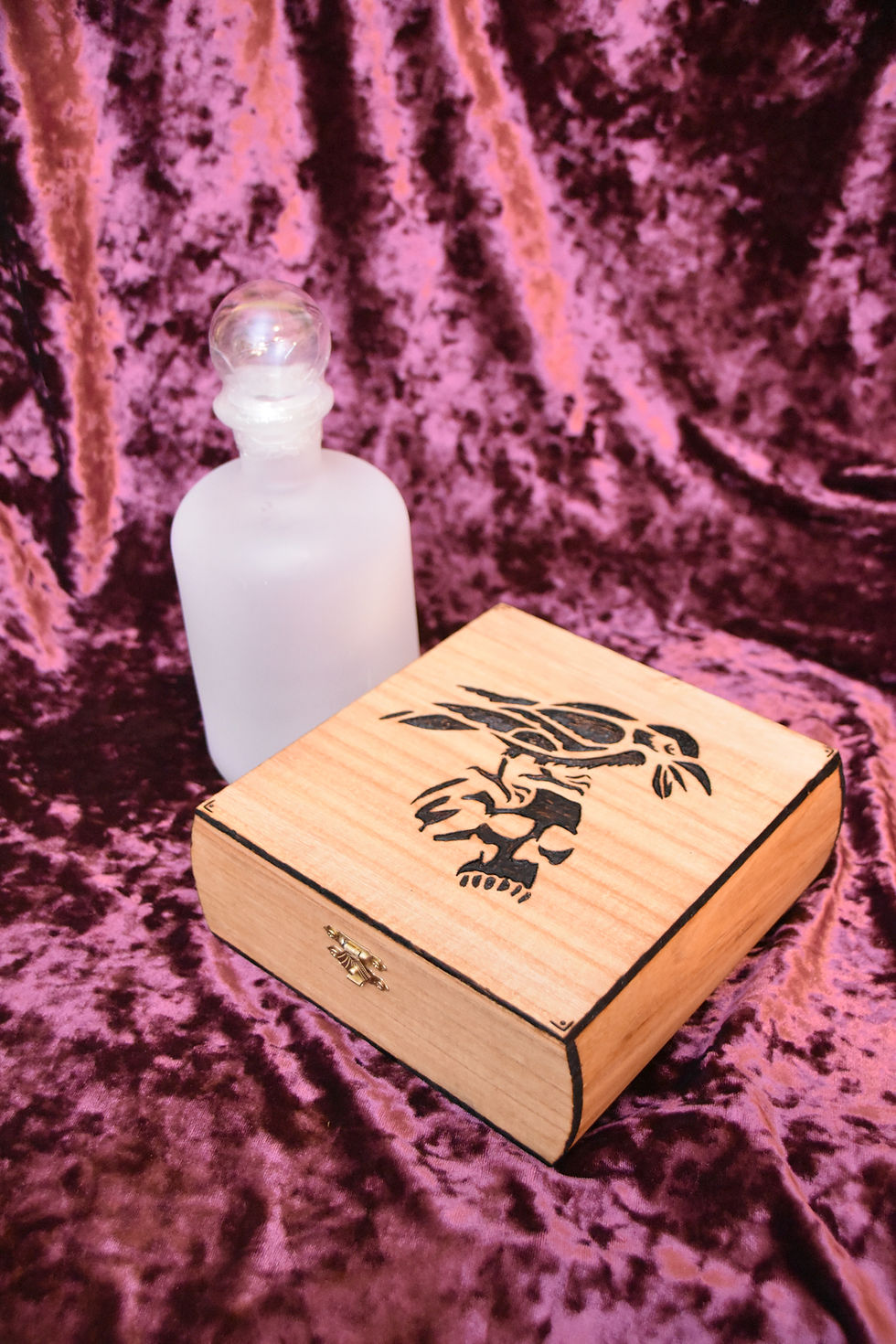 Thumbnail: Raven & Skull Wood Burned Box  ~ Altar Box ~ Tarot Box