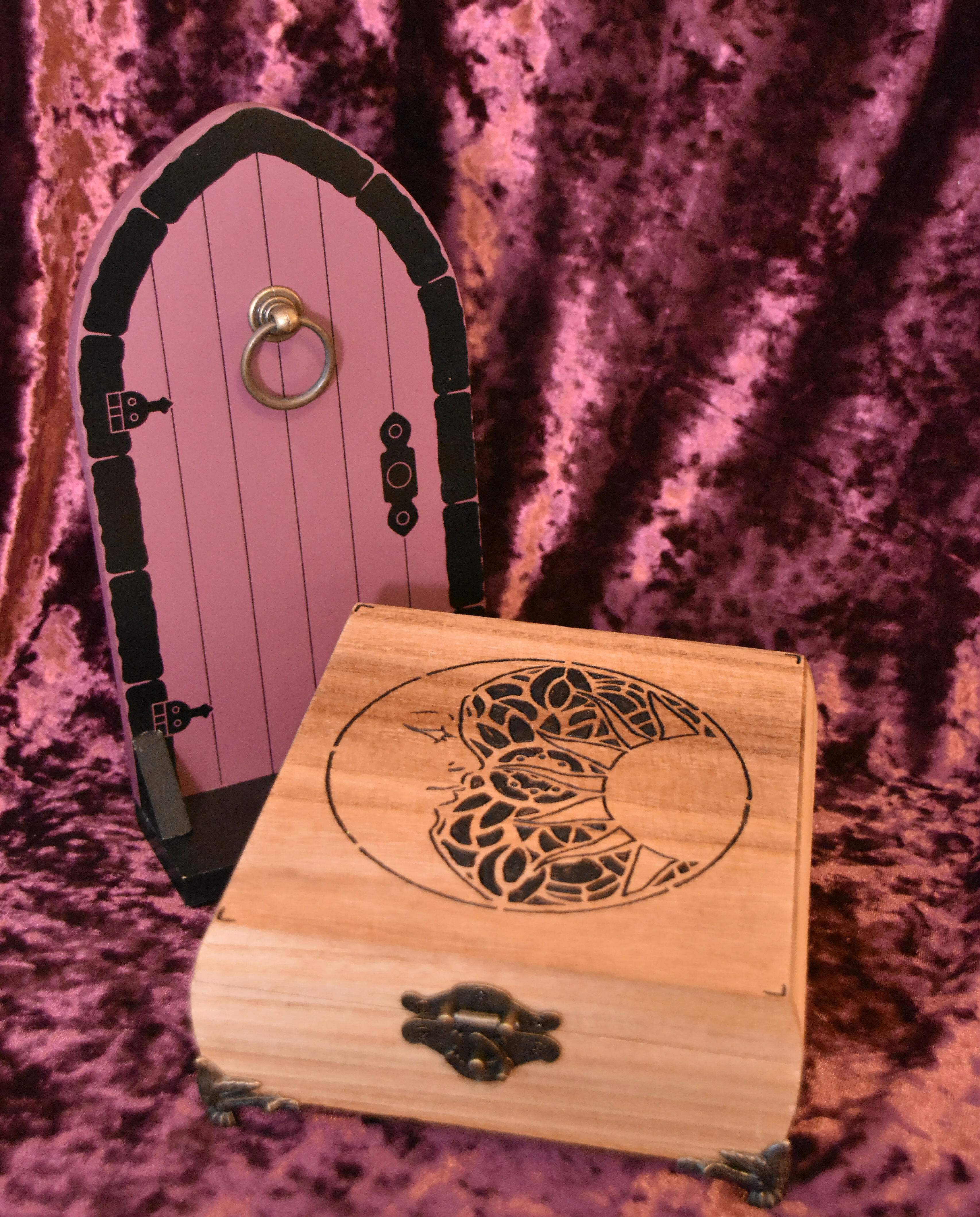 Sun & Moon Wood Burned Box V2 ~ Altar Box ~ Tarot Box