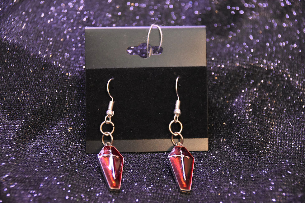 Thumbnail: Red & Silver Coffin  Halloween Earrings