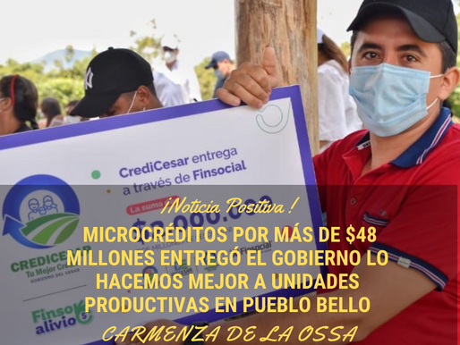 Microcréditos por $48 millones entregó el Gobierno del Cesar a unidades productivas en Pueblo Bello.