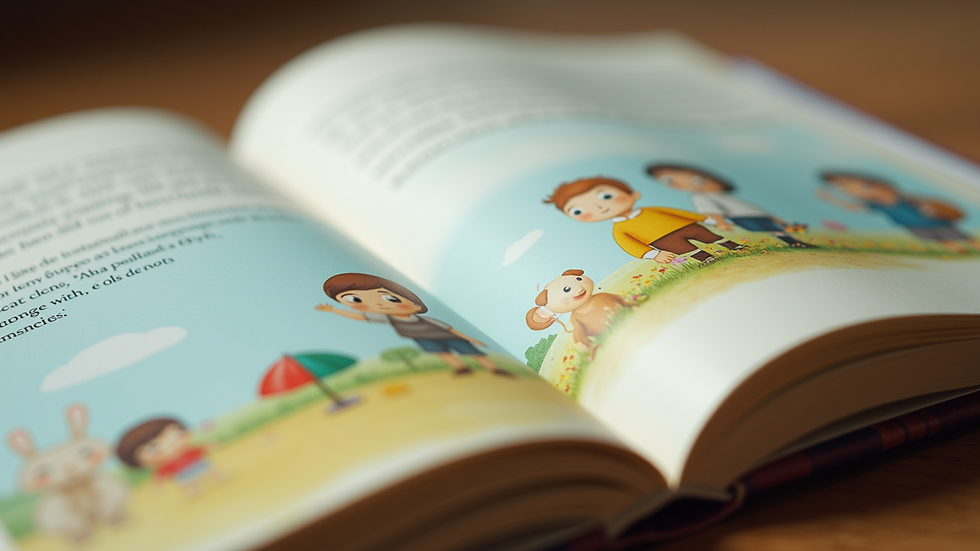 Close-up view of a bilingual children's book with colorful illustrations
