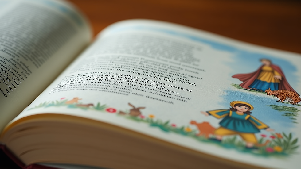 Close-up of a bilingual faith-based book with colorful illustrations