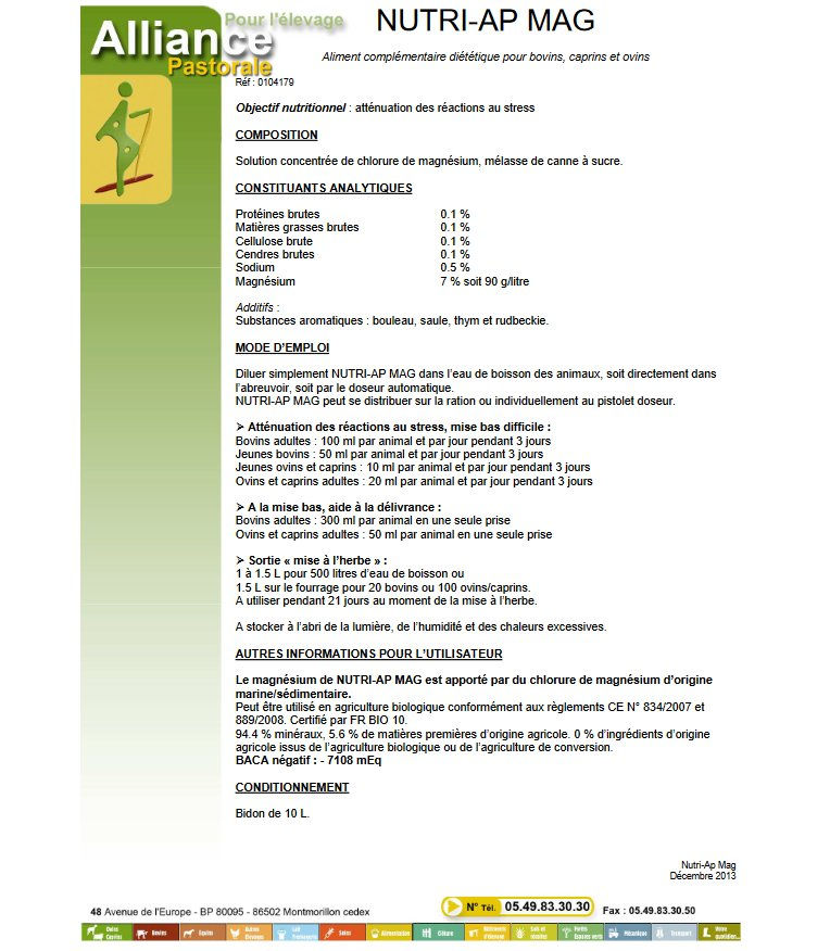 Miniature : Aliment complémentaire NUTRI-AP MAG 10 L