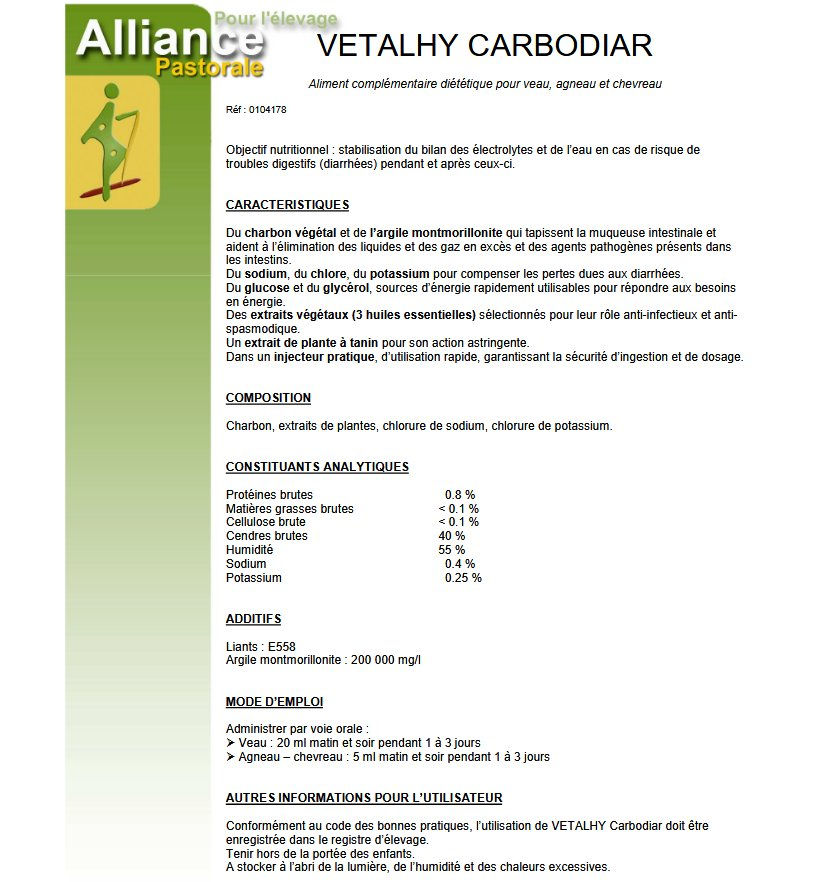 Miniature : Aliment complémentaire Vetalhy Carbodiar seringue