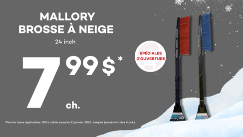 offres spéciales d’ouverture Hunt club road, Mallory brosse 7.99 $ ch.