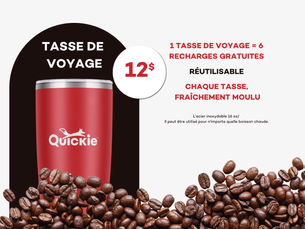 Notre nouvelle tasse de voyage avec 6 recharges gratuites est arrivée!