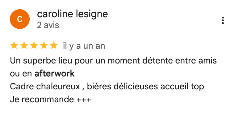 Avis Google sur un afterwork au Kilomètre Zéro