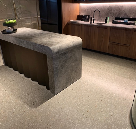 Modern hotel room with white marbled floors. Designed to last.
