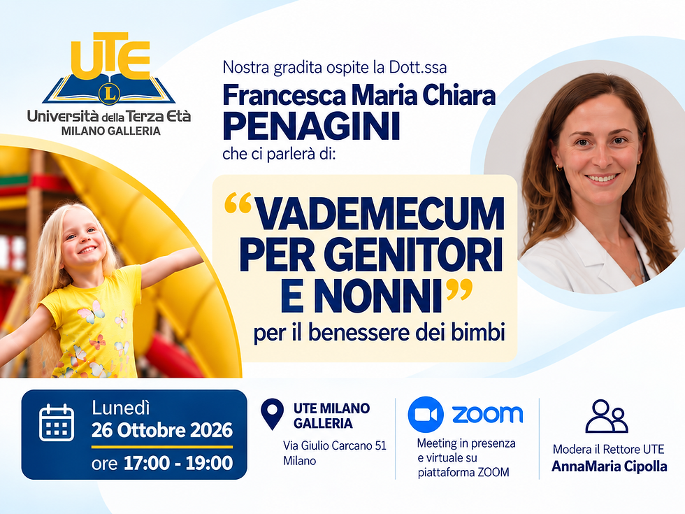 Lunedi 26 Ottobre, ore17:00 - Seminario "Vademecum per genitori e nonni"