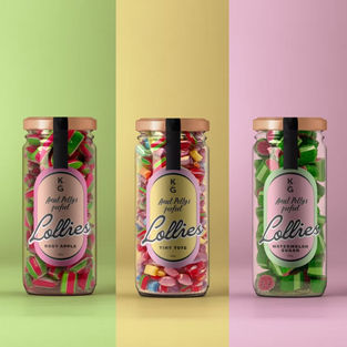 Aunty Polly's Perfect Lollies. 3 jars of rosy apple, tiny tots, and watermelon sugar candies.