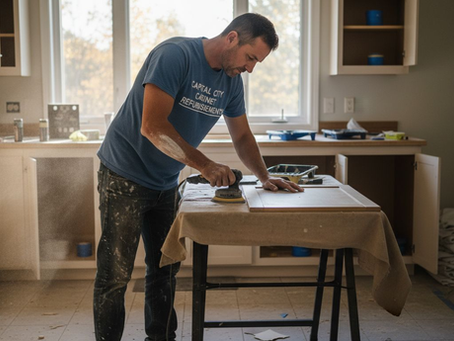 Ottawa contractor sanding kitchen cabinet door