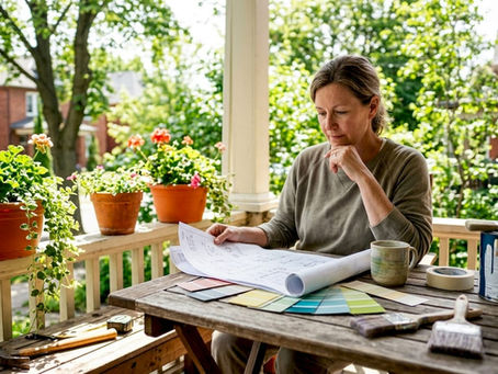 Homeowner reviewing kitchen renovation plans