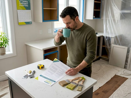 Homeowner reviewing refinish quote in Ottawa kitchen